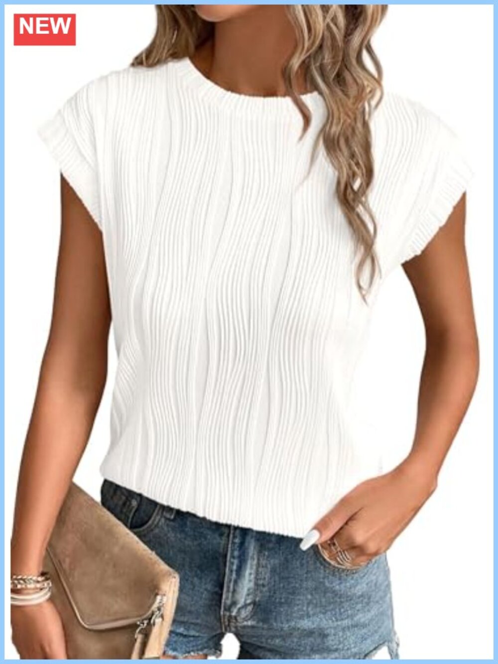 Womens Textured Short Sleeve Crewneck T-Shirts Comfy Stretchy Blouses Casual